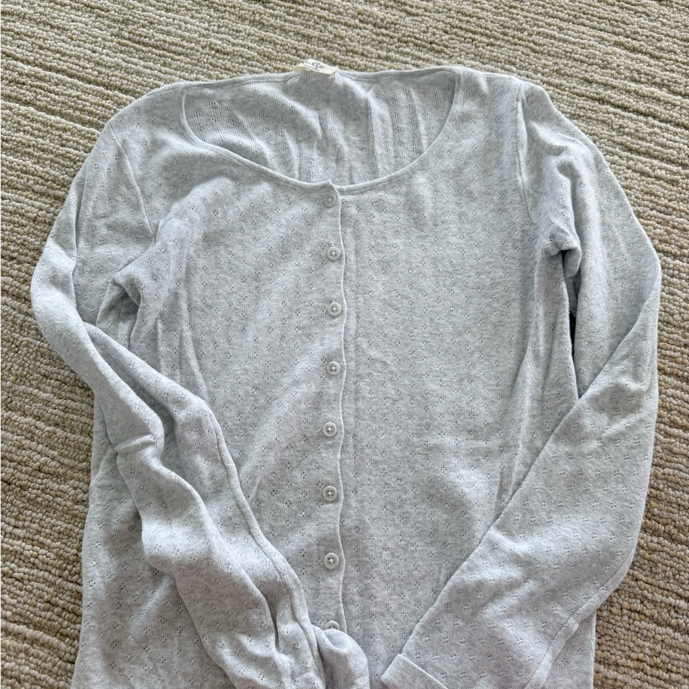 Brandy Melville light gray button-front long sleeve top